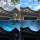 The original photo (upper left) compared to Adobe Photoshop Camera’s enhanced version, and then versions where the sky has been swapped with clouds and stars.